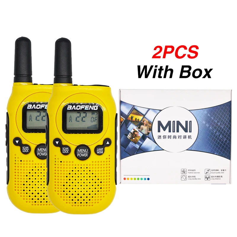 2 шт. Baofeng BF-T6 мини Детская рация FRS PMR портативная CB любительская радиостанция 3 км 22 канала двухстороннее радио FM коммуникатор - Цвет: 2PC Yellow With Box