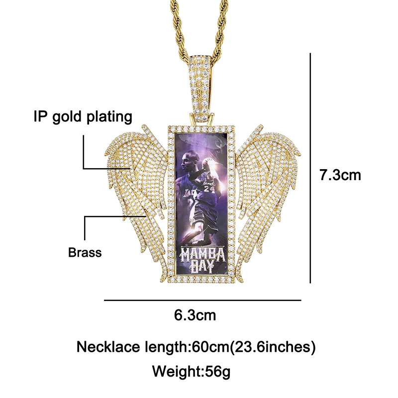 

GUCY Custom Made Photo Wing Necklace & Pendant With Tennis Chain Cubic Zircon Men's Hip Hop Jewelry
