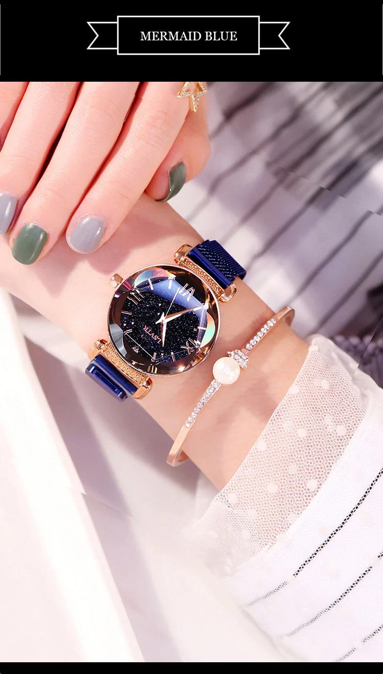 Luxury Women Watches Fashion Elegant Magnet Buckle Vibrato Purple Ladies Wristwatch New Starry Sky Roman Numeral Gift Clock