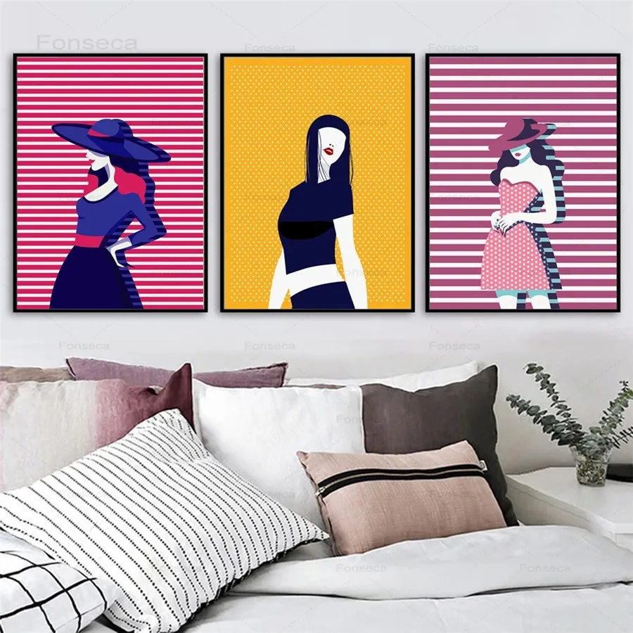 

Abstract Fashion Girl Minimalist Modern Nordic Posters and Prints Wall Art Canvas Painting Wall Pictures for Living Room Decor
