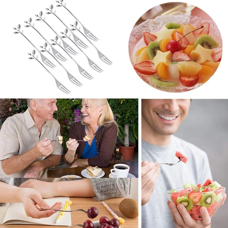 

20 Pcs Stainless Steel Fruit Forks Leaf Handle Cake Fork for Dessert Salad Fruit Appetizer Cake Cocktail