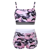 print tacksuits for girls tankini activewear outfit modern jazz dance costumes kids vest crop top with shorts set sport suit
