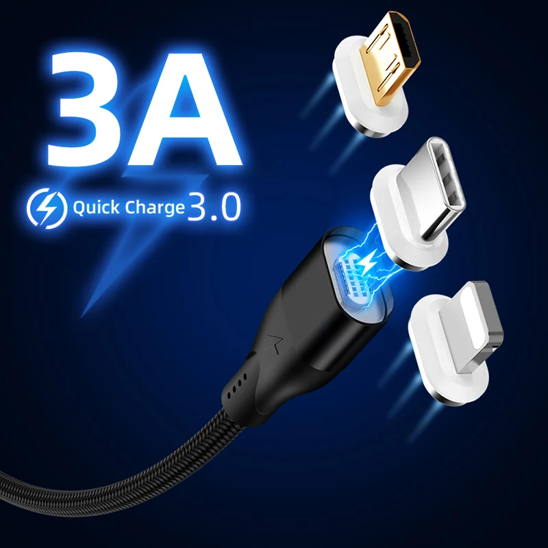 Магнитный Micro USB 8Pin кабель для передачи данных iPhone Samsung 3A быстрой зарядки и провод