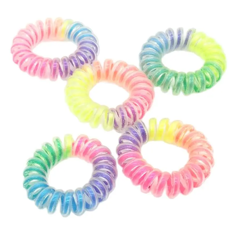 

5Pcs/Lot Rainbow Coloful Telephone Wire Elastic Hair Bands Gum Accessories Scrunchy for Girls Size 3.5CM