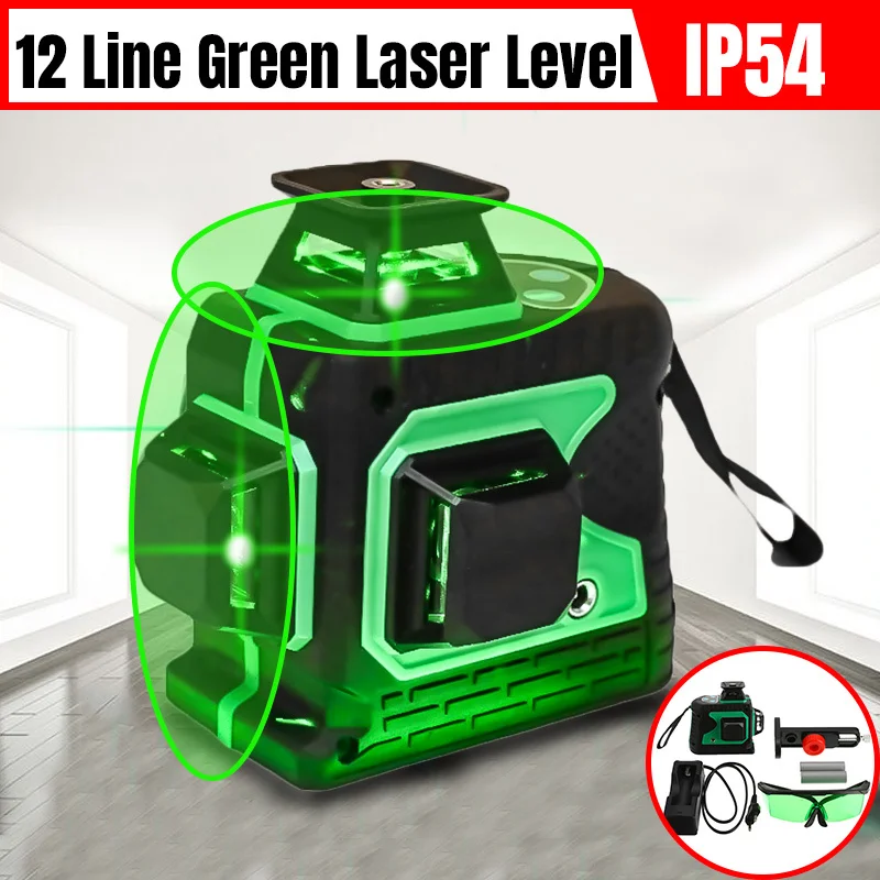 3D 12 линия лазерный уровень с лазером зеленого цвета светильник Авто