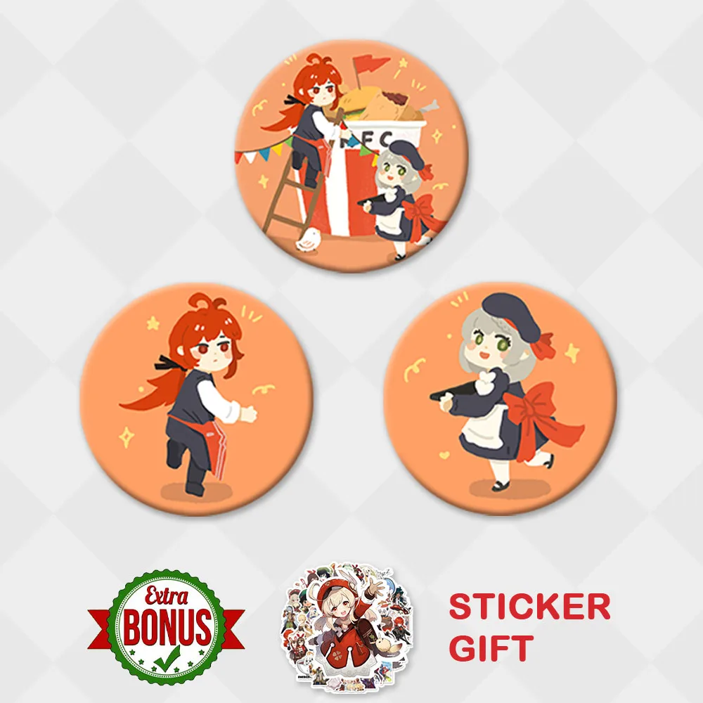 

Металлическая Милая брошь Genshin Impact Badge KFC Noelle разбавленная брошь Chibi заколки для мема Косплей Аниме игры одежда рюкзак Декор подарки