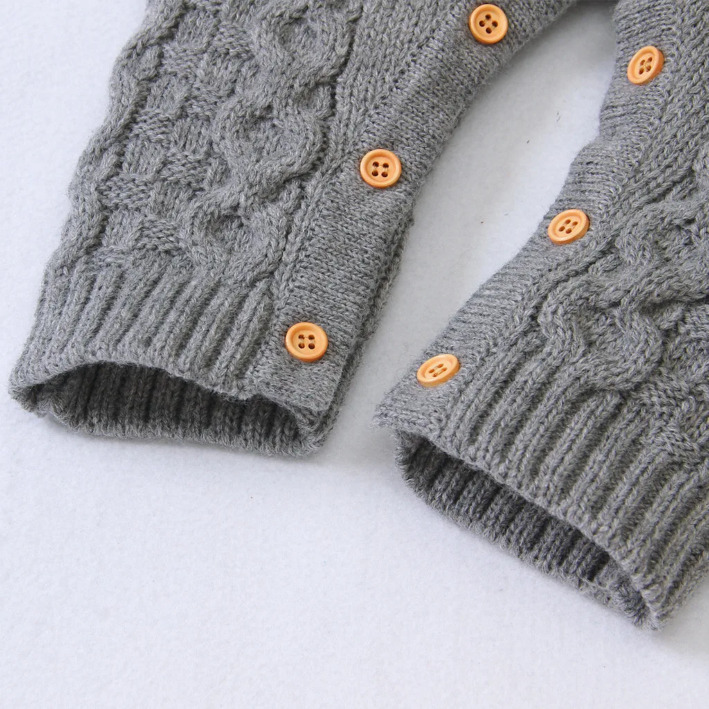 Newborn Baby Boy Girl Clothes Winter Button Sweater Knitted rompers Jumpsuit Long Sleeve O-Collar Romper Fashion Warm Outfits | Мать и