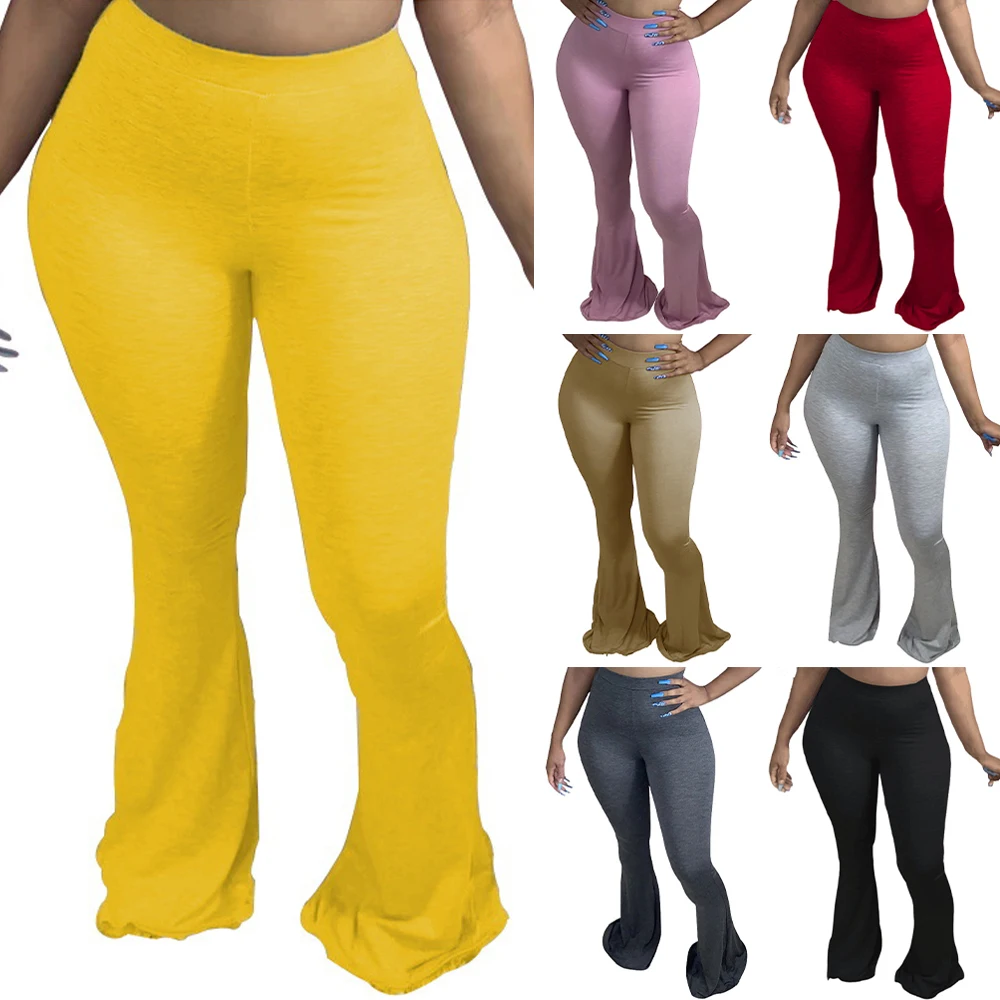 

Woman Casual Pants Solid Flare Elastic High Waist Pants Women clothing Casual Sexy Long Pants Female
