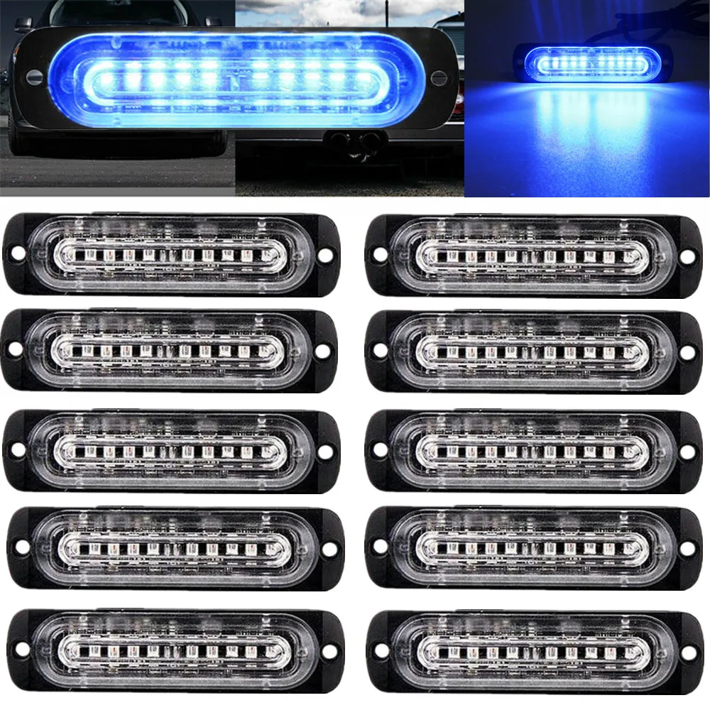 

10PCS Blue LED Strobe Bar 10LED Strobe Lights Emergency Lights Trailer Light Flasher Emergency Light 24v Truck Warning Light