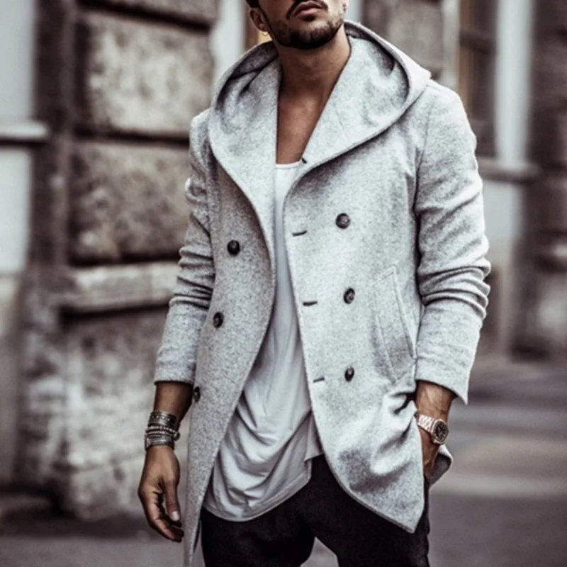 

Winter Warm Cool Men's Woolen Coat Windbreaker Fashion Trench Overcoat Warm Jacket Outerwear