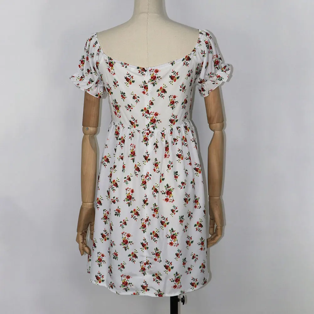 

2020 Elegant Polka Dot Women Dress Female Sexy Casual Puff Sleeves Dress Summer Ladies V Neck Vintage Retro Beach Dresses