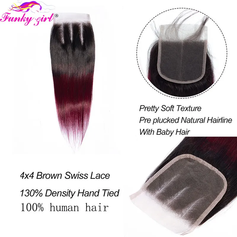 FG 1B/99J 4x4 Lace Closure Human Hair Bundles With 4x4 Closure Brazilian Hair Weave Bundles Straight 3 Bundles With Closure images - 6