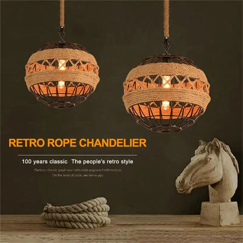 

New Country retro rope industrial wind chandelier Internet cafe restaurant cafe bar ball personalized lamps