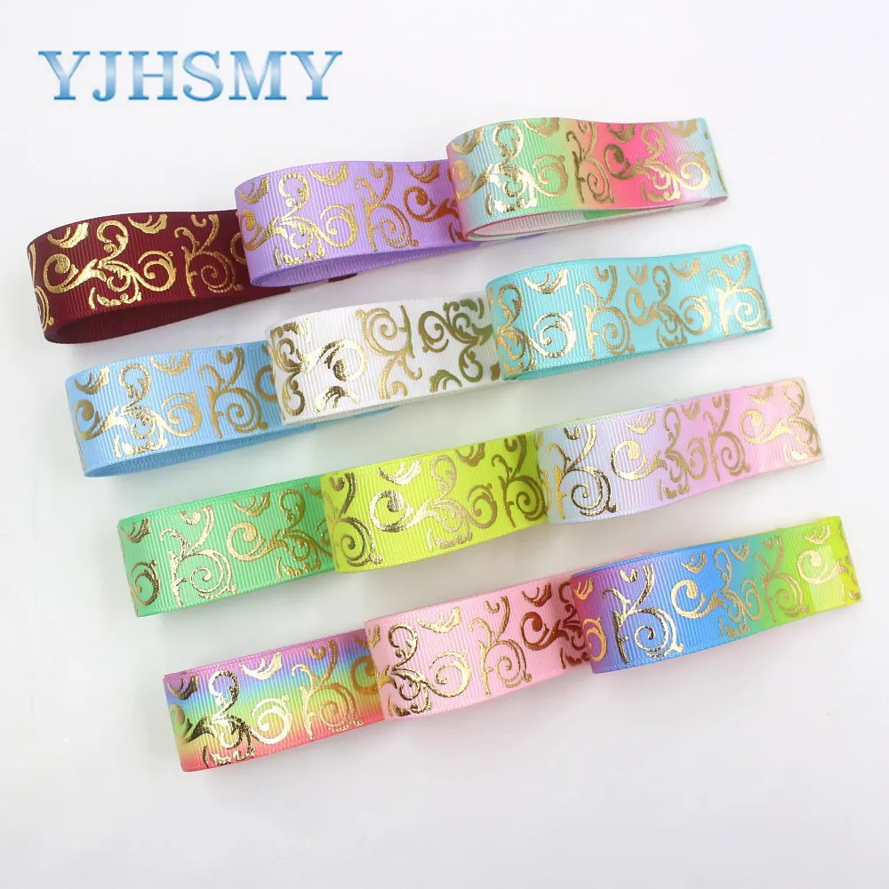 YJHD I-19726-1671 22 мм 10 ярдов градиентный узор Печатный grosgrain ленточный дизайн упаковки