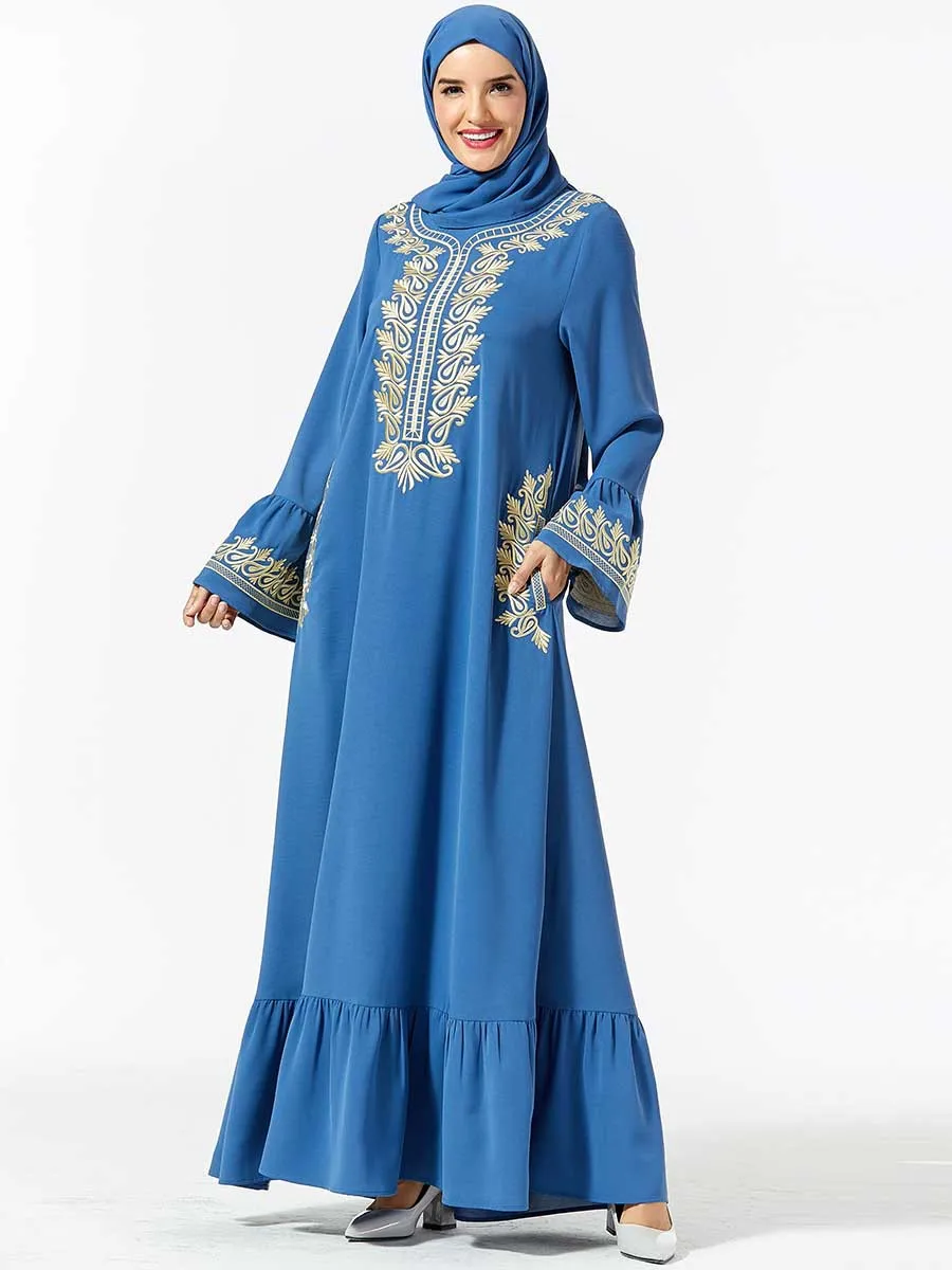 

autumn embroidery long sleeve maxi dress plus size pocket design abaya women ramadan kaftan Dubai Robe islamic judaic gown