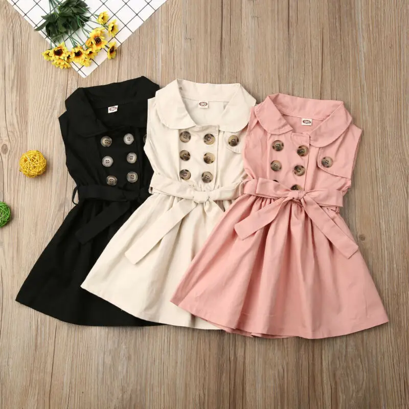 1-6Years Fashion Shirt style dress For Toddler Kids Baby Girls Sleeveless turn-down Collar Dresses | Детская одежда и обувь