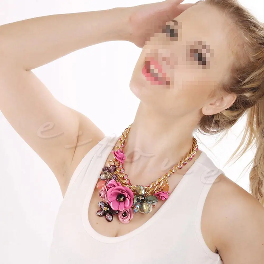 Красные модные хрустальные подвески в виде цветов массивное большое колье