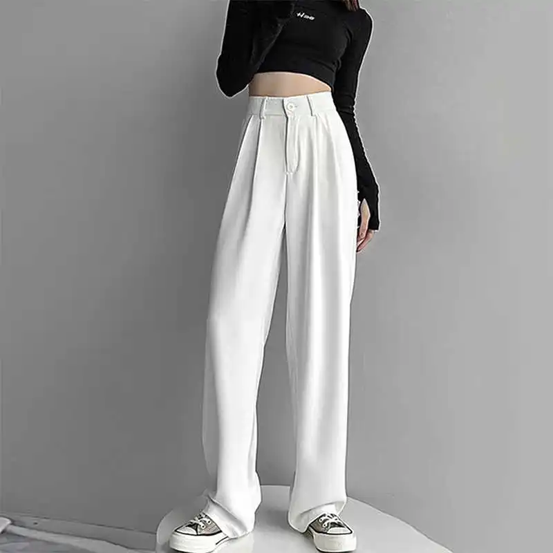 

Новинка весна-лето 2021 Костюмные брюки с высокой талией женские свободные прямые облегающие драпированные Брюки повседневные белые широкие...