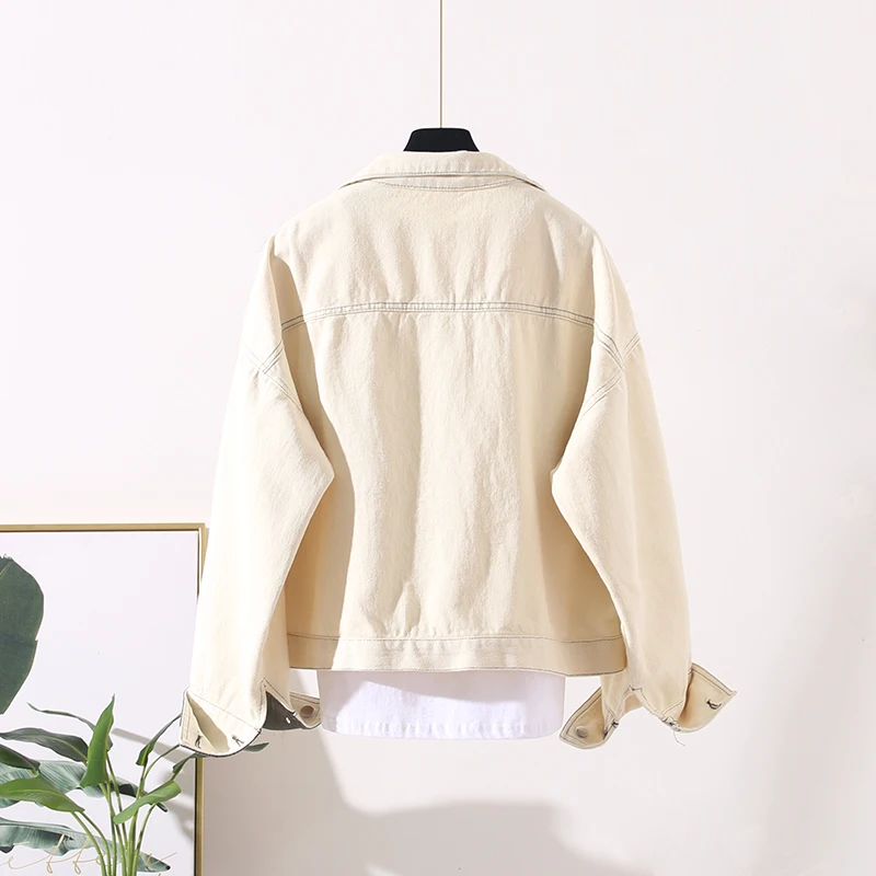 Женская ВИНТАЖНАЯ ДЖИНСОВАЯ КУРТКА свободного покроя с отворотом однобортная