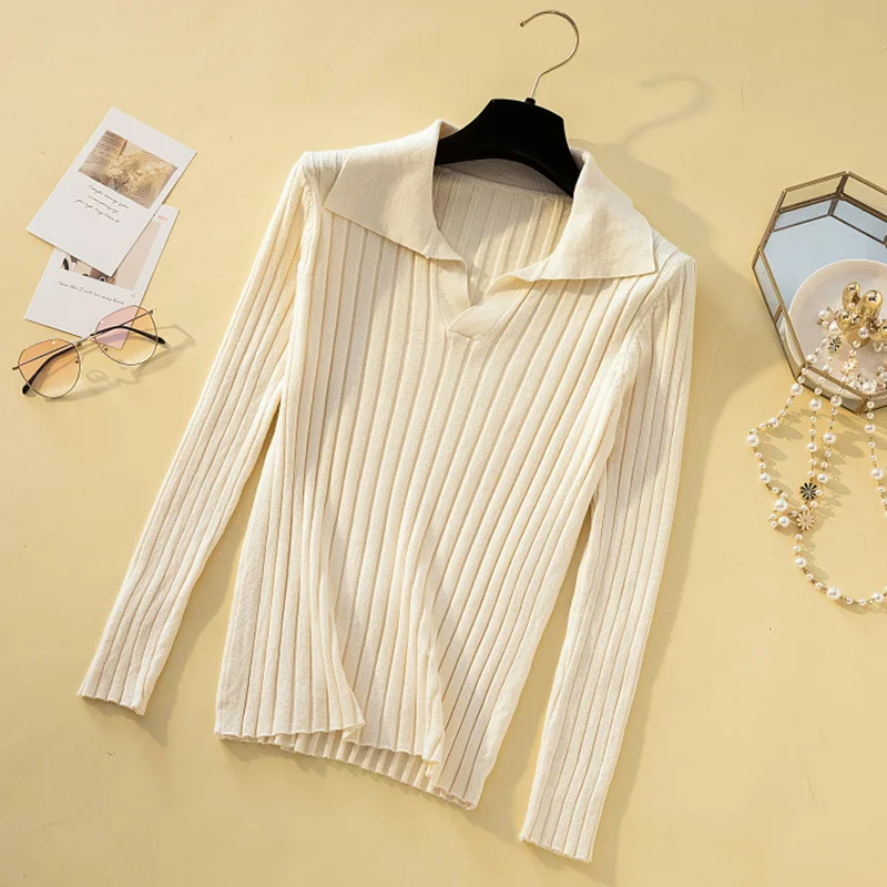 

Женский свитер, базовый Повседневный однотонный вязаный джемпер, свитер, Женский Топ, эластичные зимние пуловеры с отложным воротником