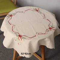 round embroidery linen tablecloth home kitchen dining table new year christmas decoration tablecloth birthday table decoration
