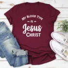 Рубашка с надписью My blood type is Jesus Christ, христианская одежда, Христианские Футболки, религиозная одежда, топы с надписью Jesus, Let's pray, R228