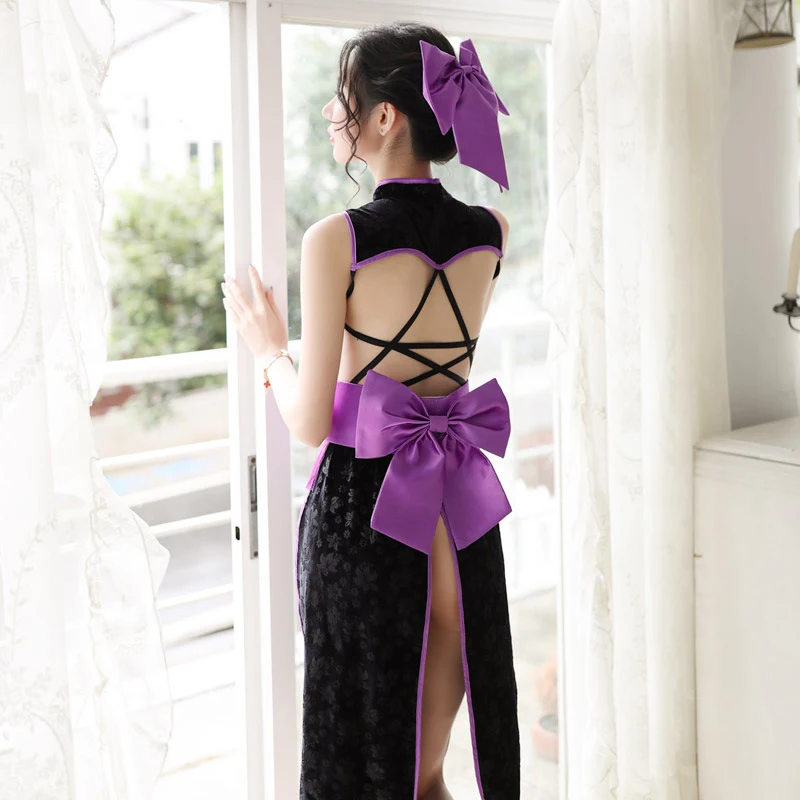 Сексуальное нижнее белье кимоно Ретро Cheongsam секс Babydoll Открытая грудь назад