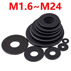M1.6 M2 M3 M4 M5 M6 M8 M10~M24 Black Steel Flat Gasket Rings Single Washer for Flat Screw Metal Washer Sealing Ring Gb97