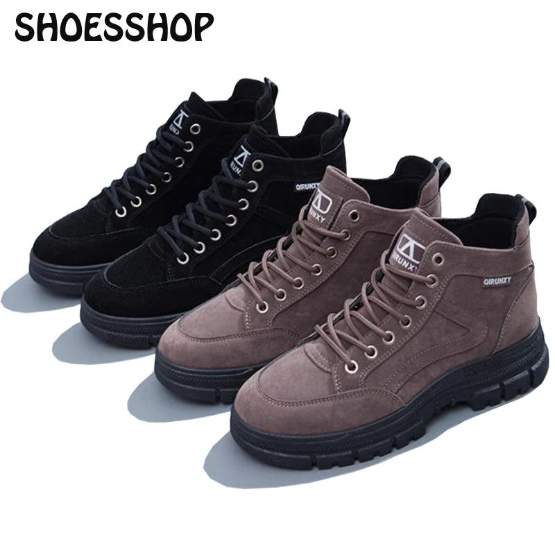 

Suede Upper PU Leather Womens Martin Boots Autumn and Winter Thick-soled Inner Increase Womens Shoes Casual Womens Boots