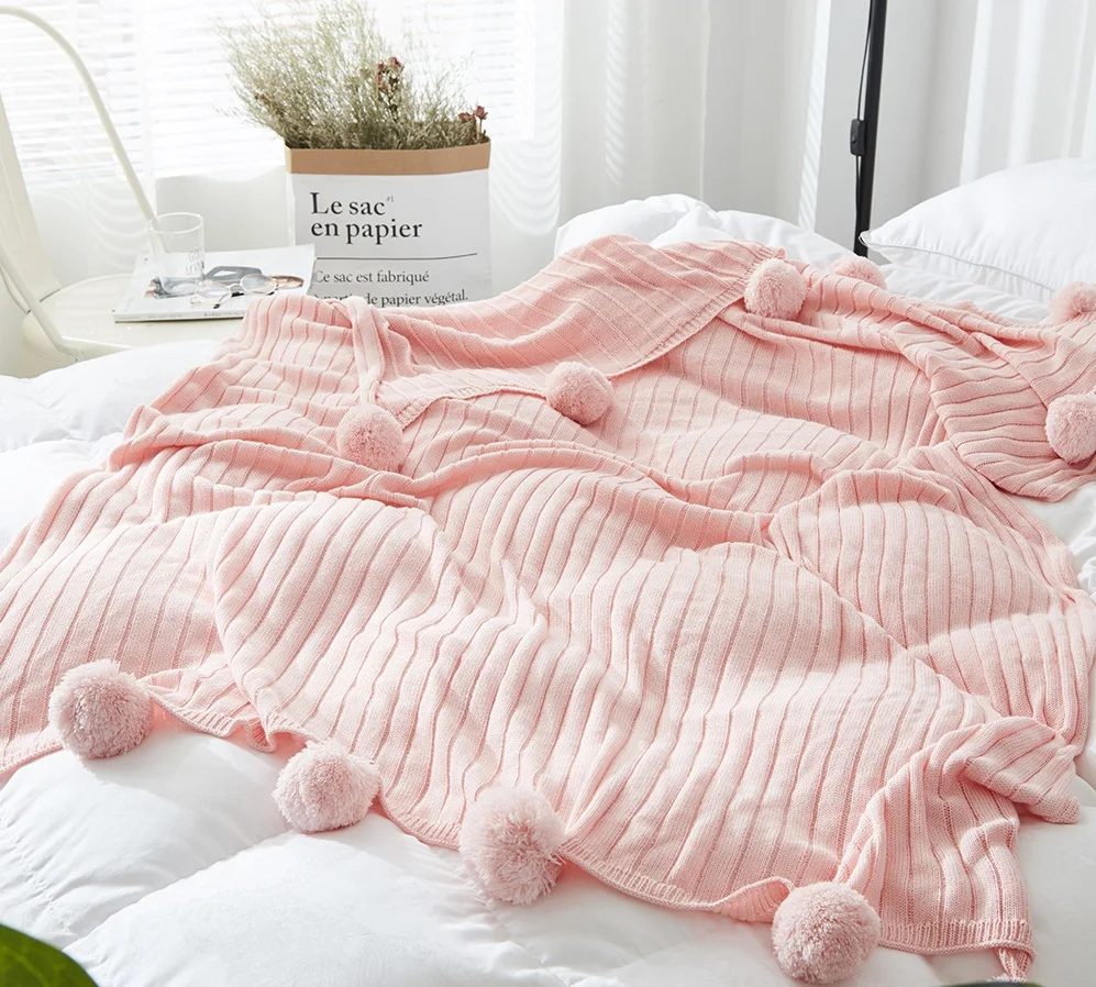 

Brand quality cotton Pom Crochet Thread Blanket 100*105 150*200cm For Babies Adults Twin Size Bed Kitted Throws Bed Runners