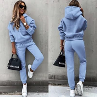 2021new autumnwinter womens fashion long sleeve sports casual hoodie suit female top trouser two piece lady loose thick blouse
