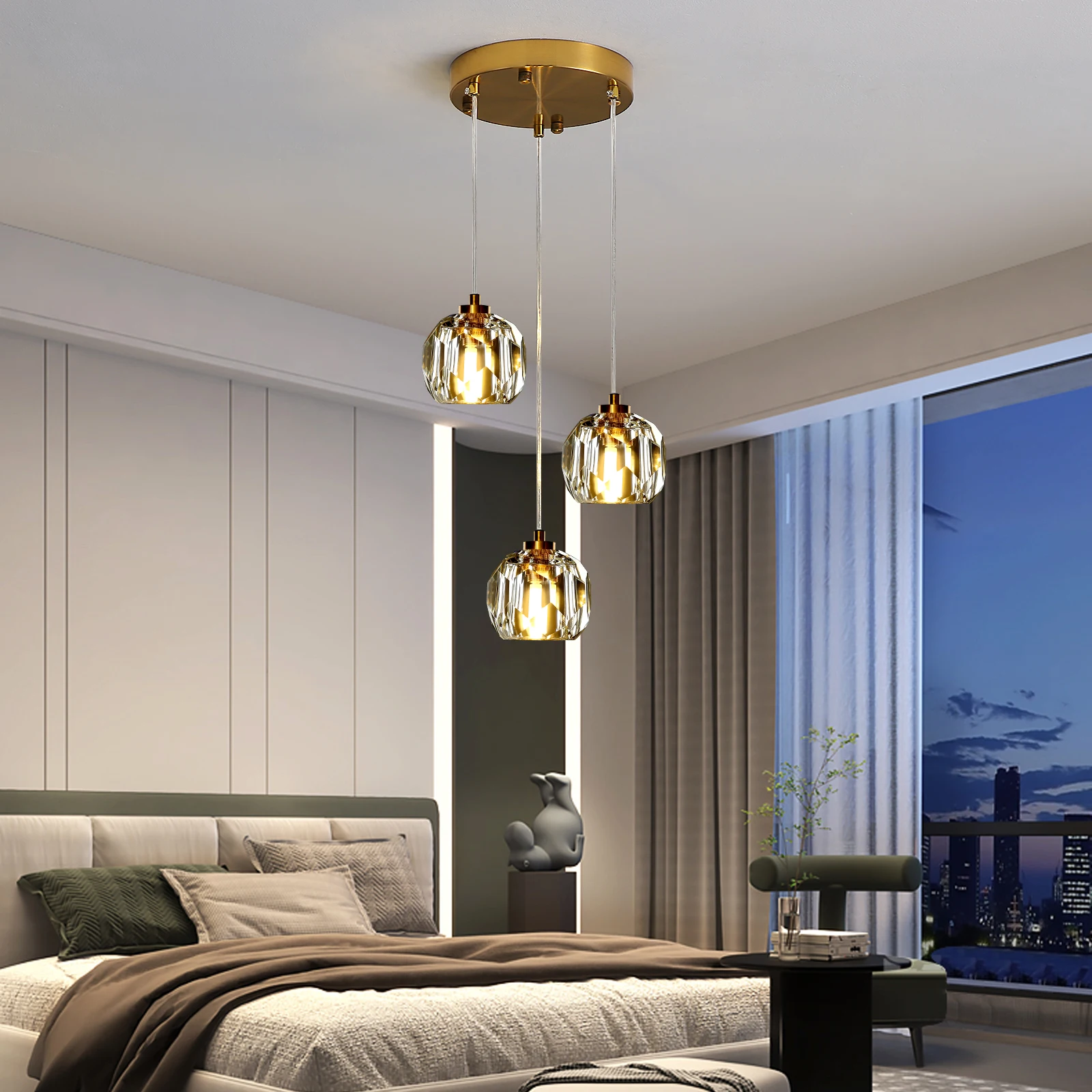 

Shinny Crystal Pendant Lighting For Living Room Bedroom Hotel Dining Room lamps Adjustable Height G9 sockets Luster Indoor Light
