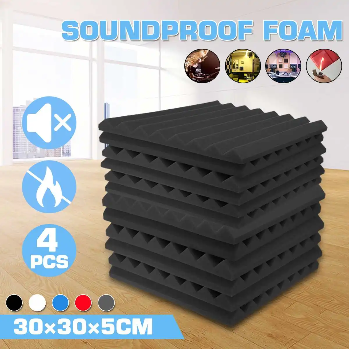 4 шт. 30X30X5cm звукоизоляционные поролоновые акустические панели поглощающие шумы