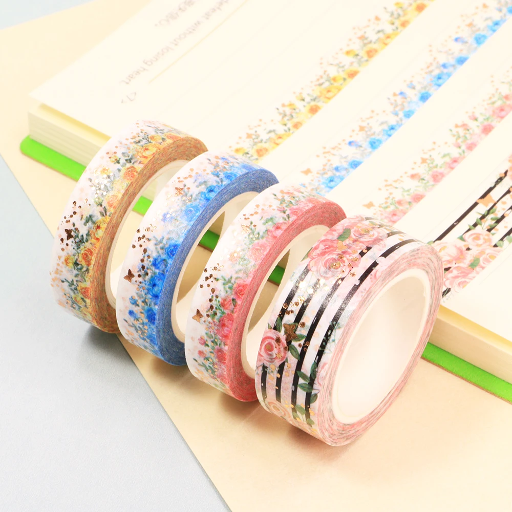 

1 roll Red Blue Yellow Rose Pink Rose Foil Decorative Washi Tape Scrapbooking Masking Tape Office Supply korean stationery