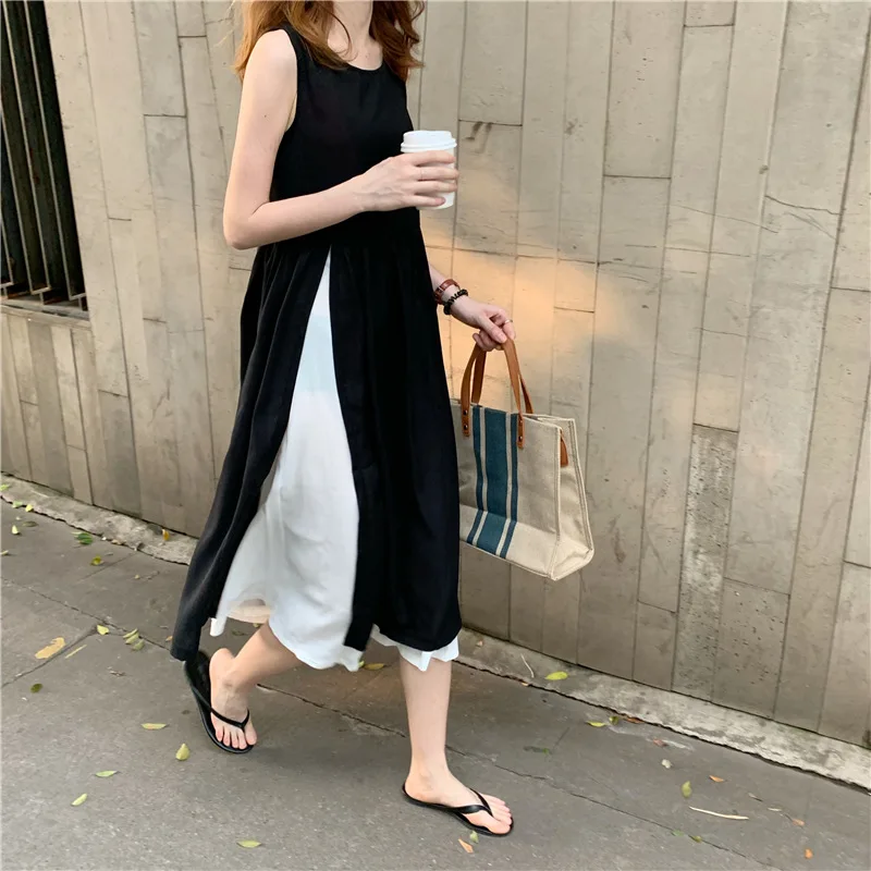 

New summer chiffon dress with contrast stitching double hem dresses for women