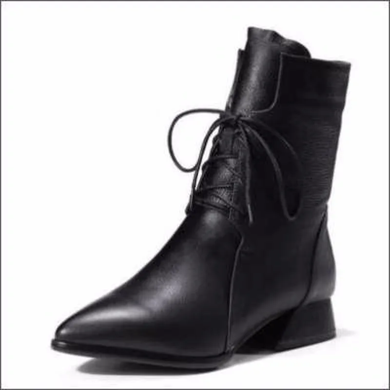 

2020 New Winter Women's Short Boots Lace-Up Comfortable Mature Workplace Wild Warm Classic Pointed Casual Ankle Boots B24-15