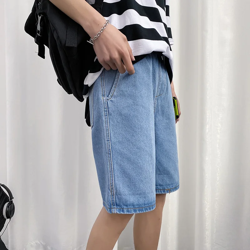 Summer Denim Shorts Men's Fashion Washed Retro Casual Short Jeans Men Streetwear Wild Loose Straight Denim Five-point Pants Mens