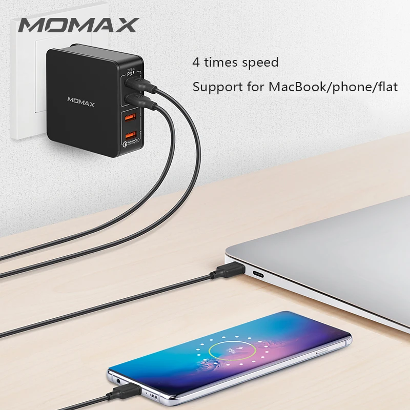 MOMAX Новое PD четырехпортовое быстрое зарядное устройство двойной PD+ двойной QC3.0 в одном до четырех 66 Вт четырехпортовое быстрое зарядное устройство Совместимость с несколькими портами