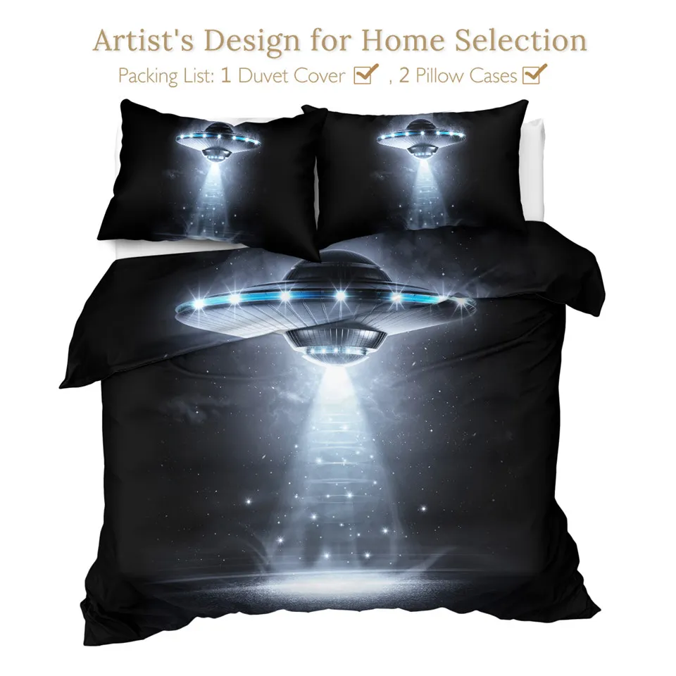 BeddingOutlet Spaceship Bedding Set Alien Duvet Cover King Dirigible Home Decoration Nebula Bedclothes Modern Comforter | Дом и сад