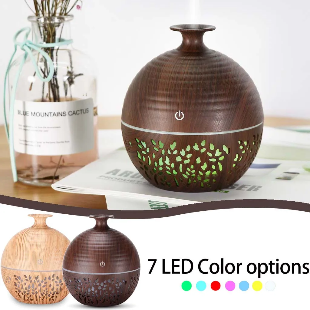

2021 New Wooden Grain Air Humidifier 7 Colors Options LED Light Aromatherapy Essential Oil Diffuser Home Office Cool Mist Maker