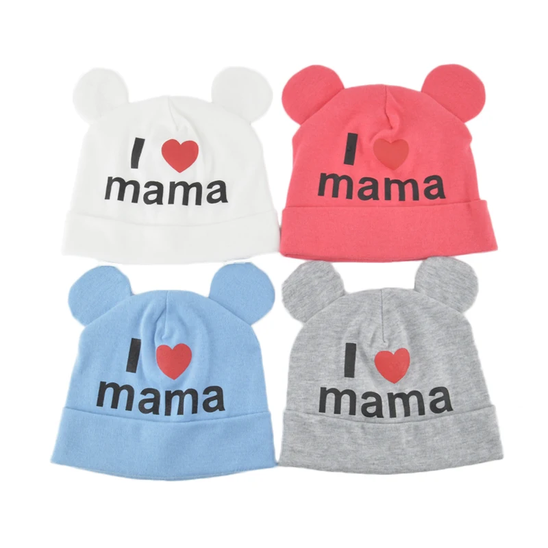 

Baby Boys and Girls Hat Newborn Baby Cotton Skullies Love mama print Caps Hats For Baby Girls Knitted Beanies Cap TTM-003