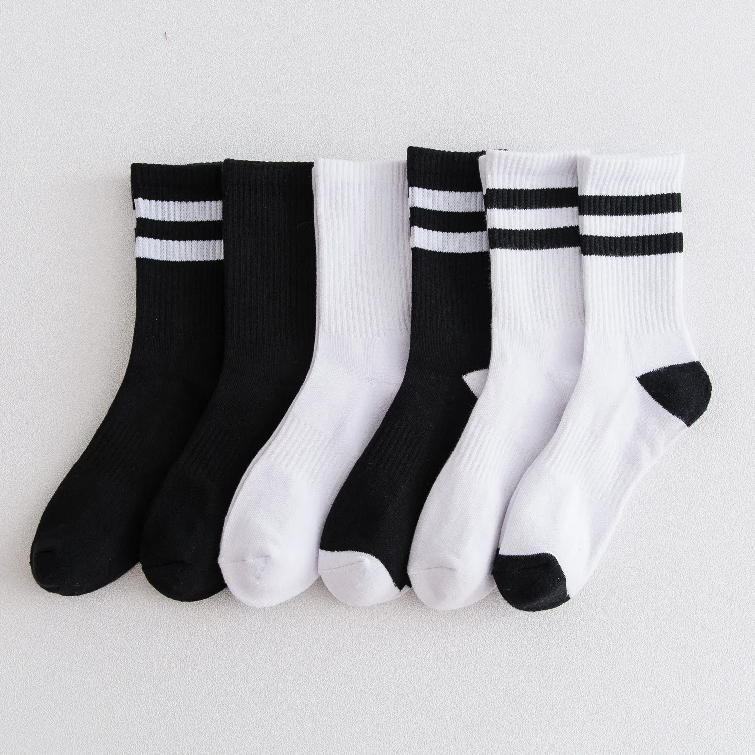 

5 pairs of men's cotton terry socks thickened tube socks casual cotton socks solid color two bars sports cotton men socks