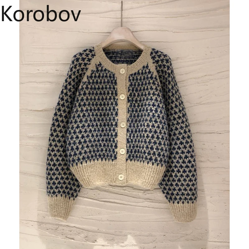 

Korobov Korean Elegant Office Lady Women Sweaters 2020 New Chic Autumn Winter Female Cardigans Vintage Hit Color Sueter Mujer