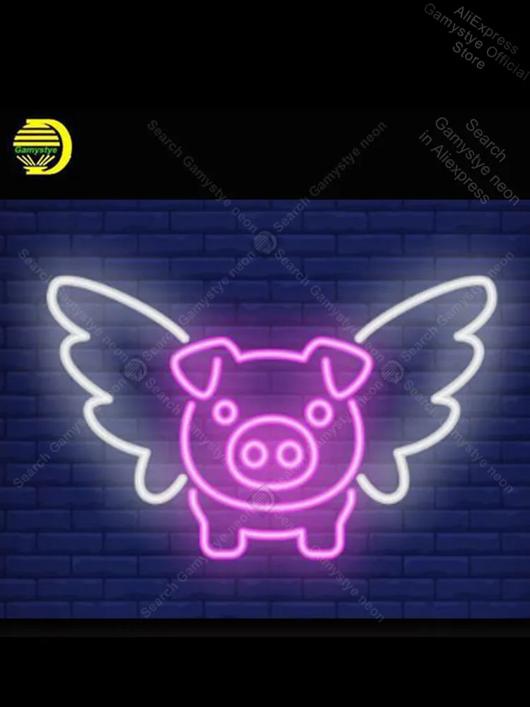 

Neon sign For pig have wing real Neon Bulbs sign pink Iconic Beer bar budweiser neon sign Pet Shop Sign Neon Sign Glass Tube
