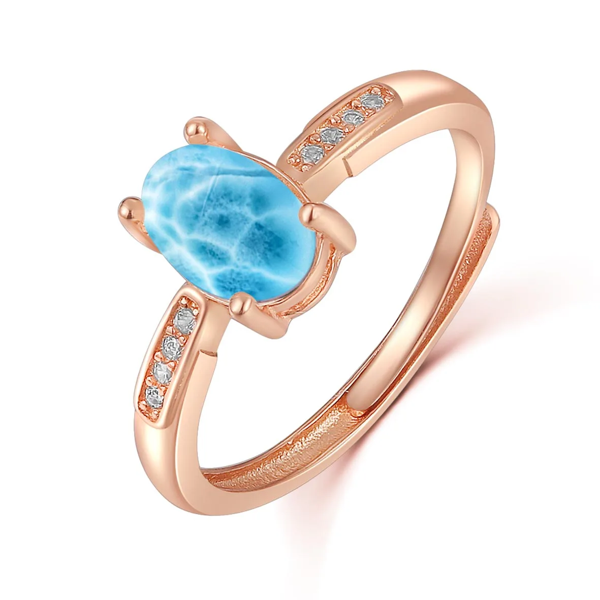 Кольцо из серебра 925 пробы, покрытое розовым золотом 1.25ct, с овальной огранкой, с природным синим доминалом, Ларимар кольцо с камнями
