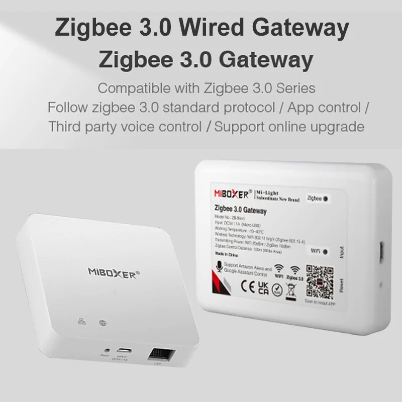 Miboxer DC5V ZB-Box1 Zigbee 3.0 Wireless/ ZB-Box2 3.0 Wired Gateway Smartphone APP Control Support Third Party Voice Contrd