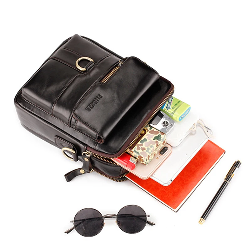 Genuine Leather Business Briefcase Men Travel Shoulder Messenger Bags Male Document totes Handbags double zipper purse