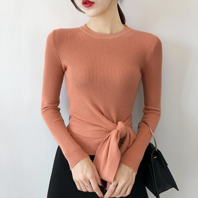 2019 женский осенний зимний свитер короткий топ с круглым вырезом пуловер на