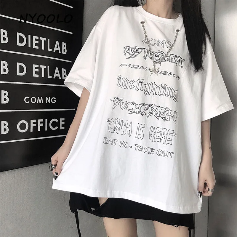 Футболка NYOOLO с коротким рукавом для мужчин и женщин Свободный Топ в готическом