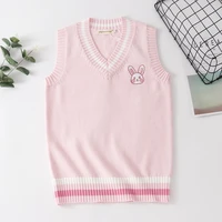 jk sweater vest v neck cute pink rabbit japanese kawaii embroidery pattern bunny students uniform school girl pullover
